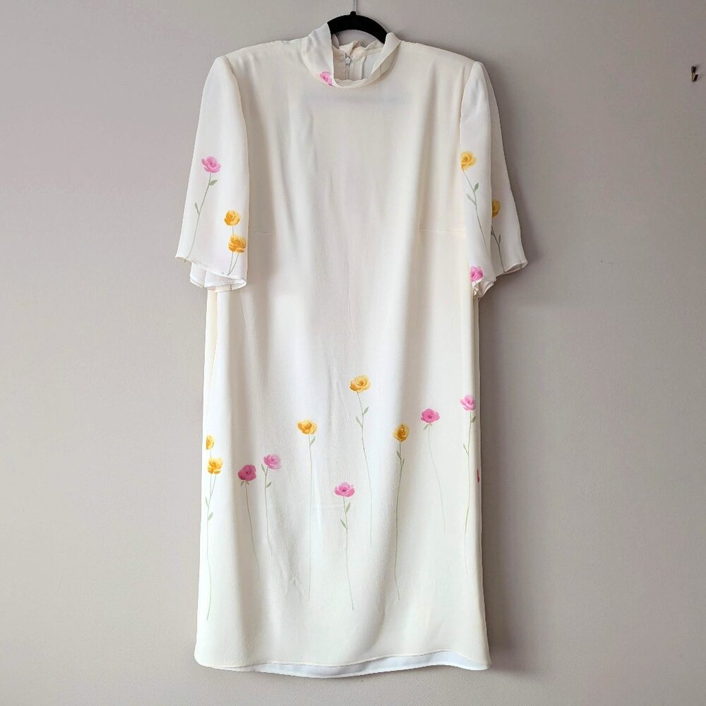 VTG Luciana Cesarini Couture Silk* 80s Cocktail Dress Evening Gown Wedding Sz 14